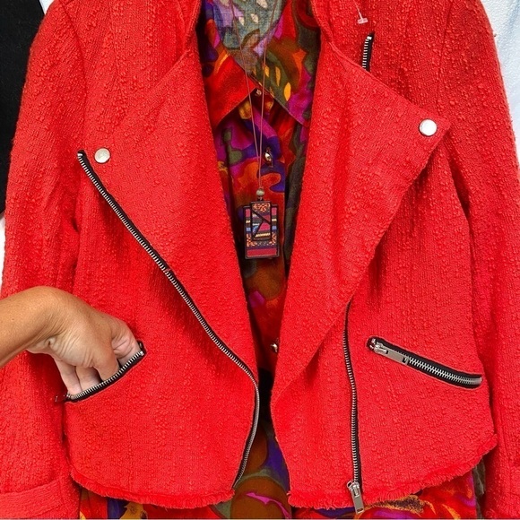Trendy RED moto style tweed boho blazer jacket w raw edges - Picture 6 of 16